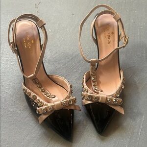 Kate Spade Black and Beige Heels with Bow Detail